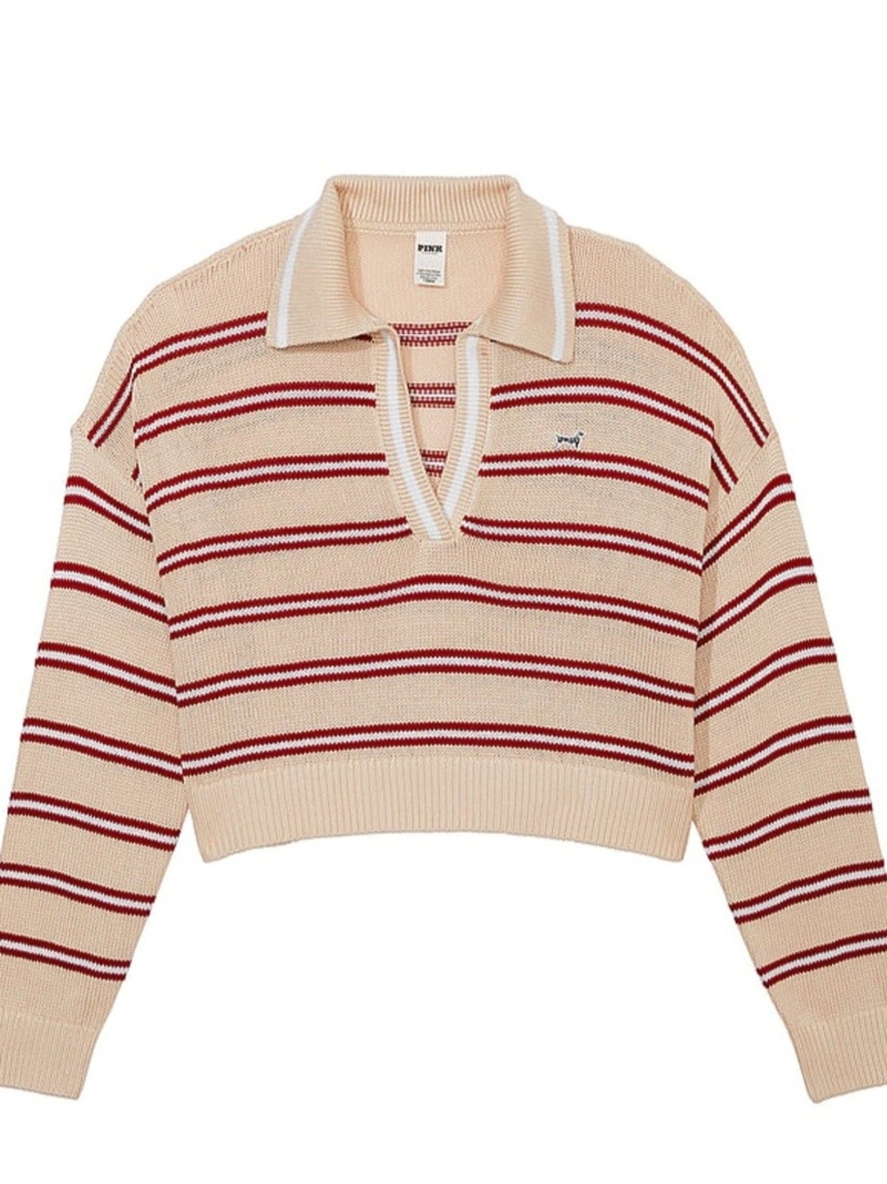 Victoria's Secret PINK Polo Sweater Cambridge Knit V-Neck Academia Preppy Crop L